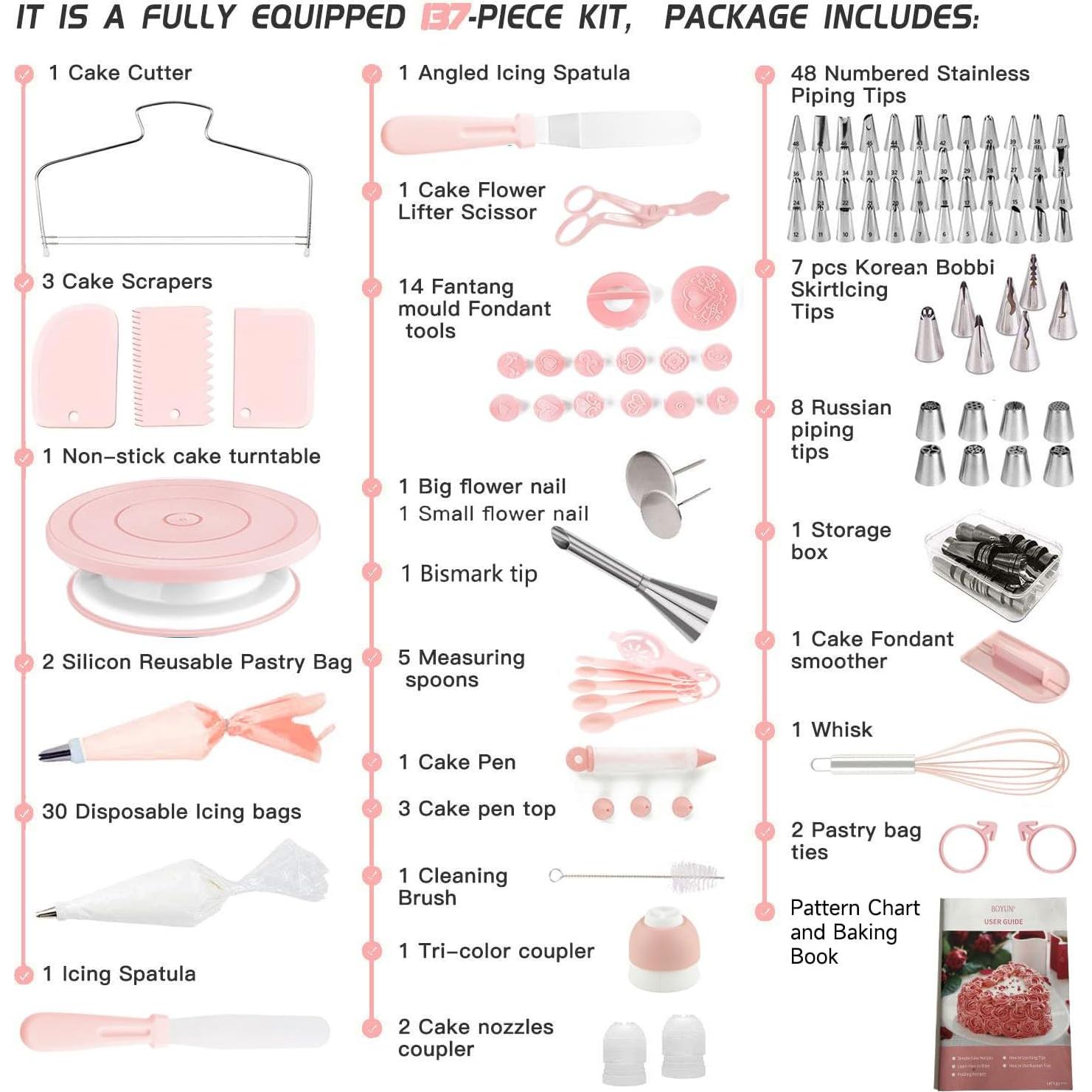 Kit de Decoración de Pasteles 137 Piezas Rosa Claro