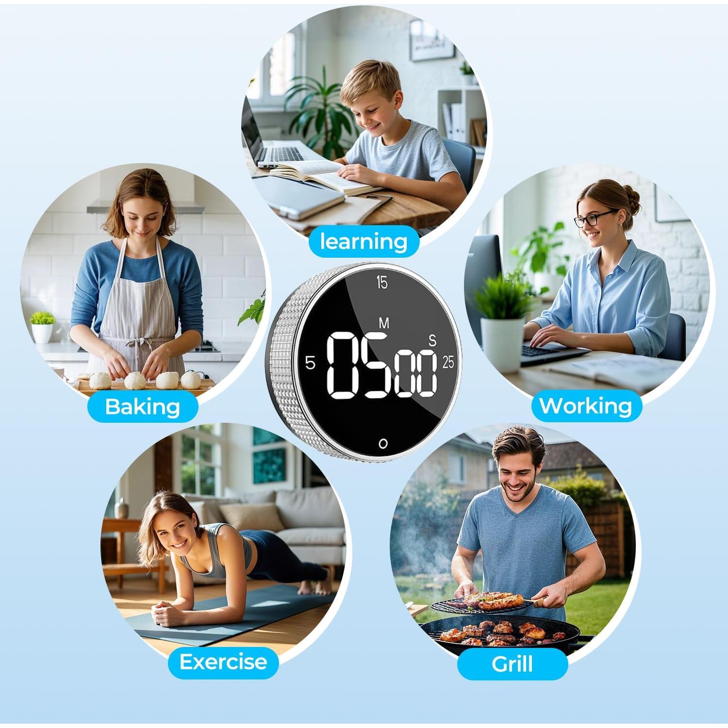 Temporizador de cocina magnético Allbean 800mAh LED Plata