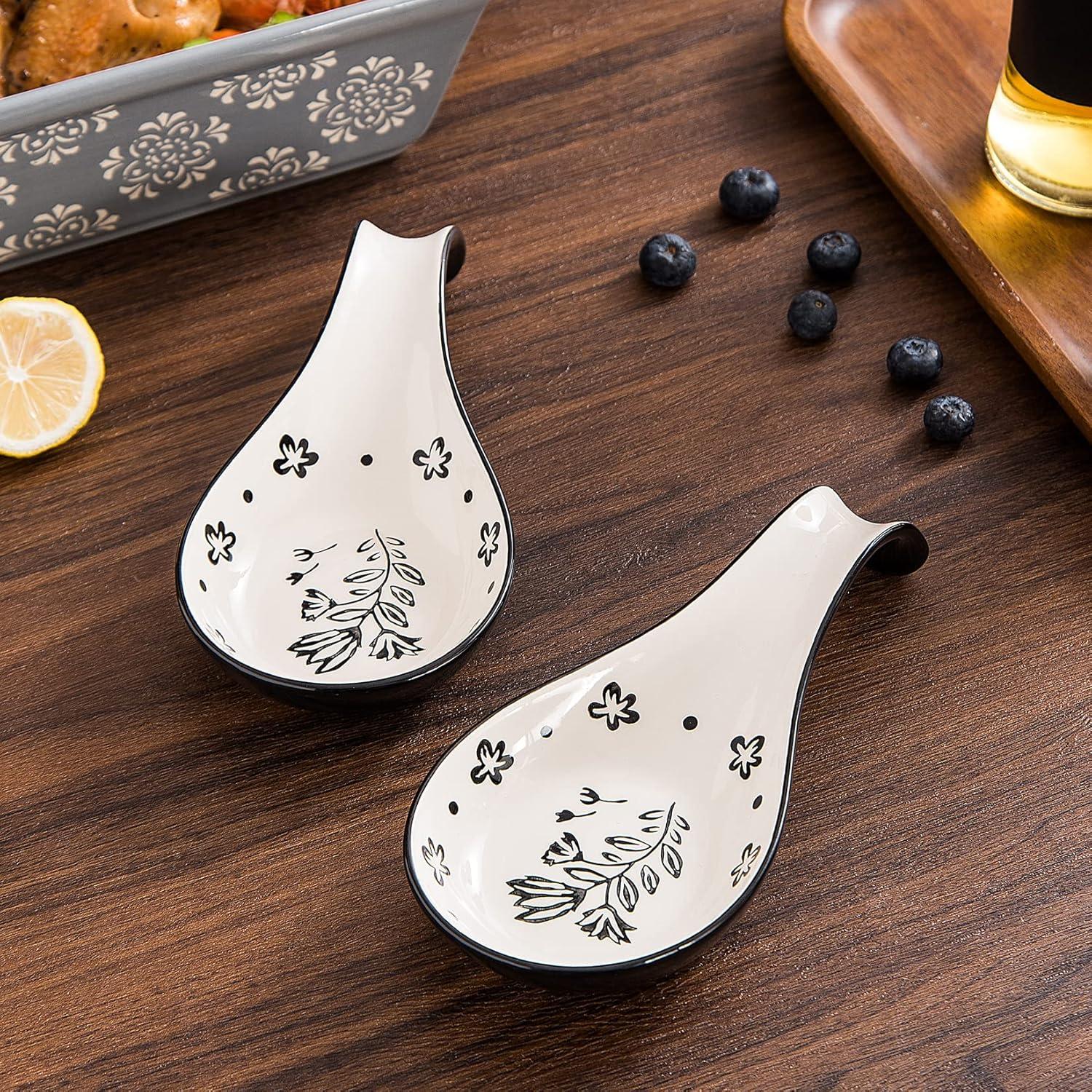 Soporte para cuchara de cerámica Wisenvoy - Set de 2 - Negro