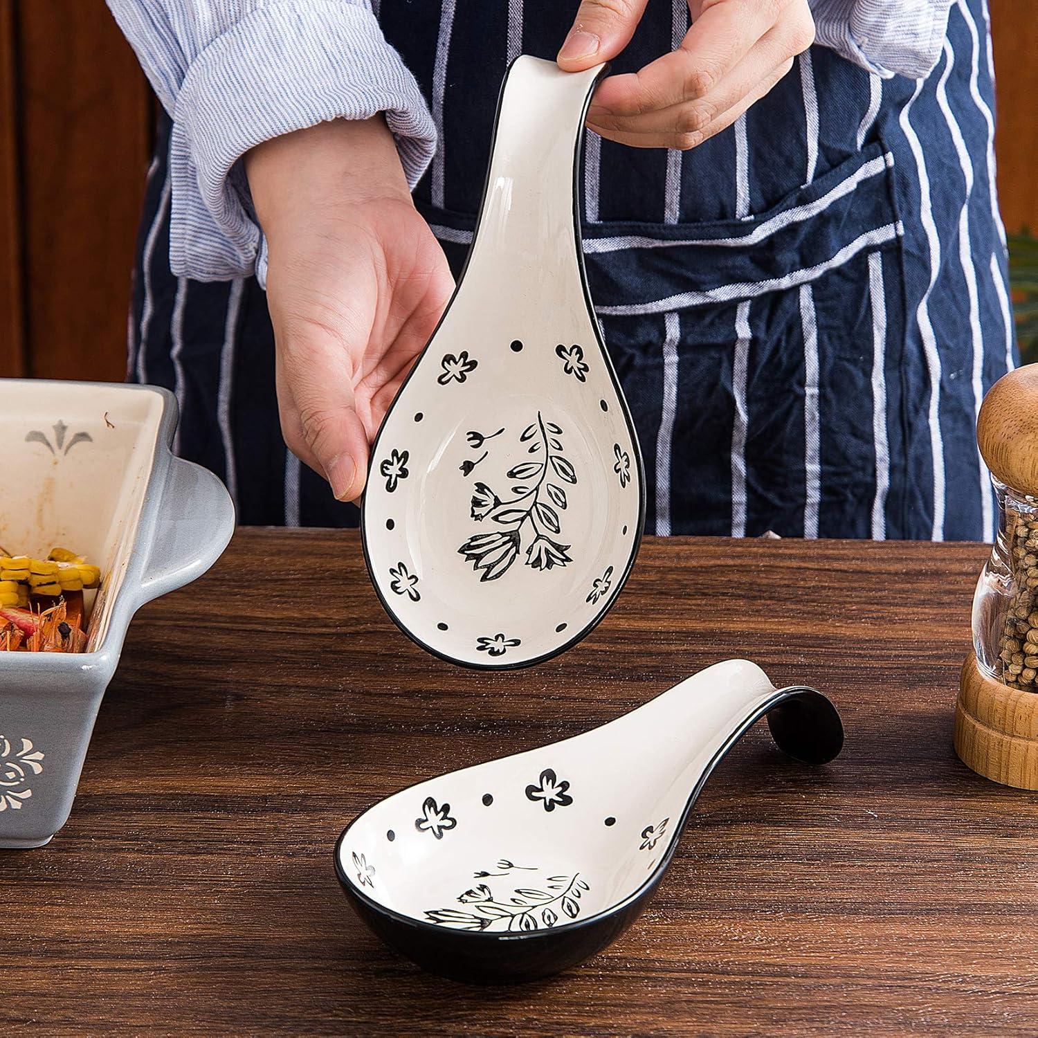 Soporte para cuchara de cerámica Wisenvoy - Set de 2 - Negro