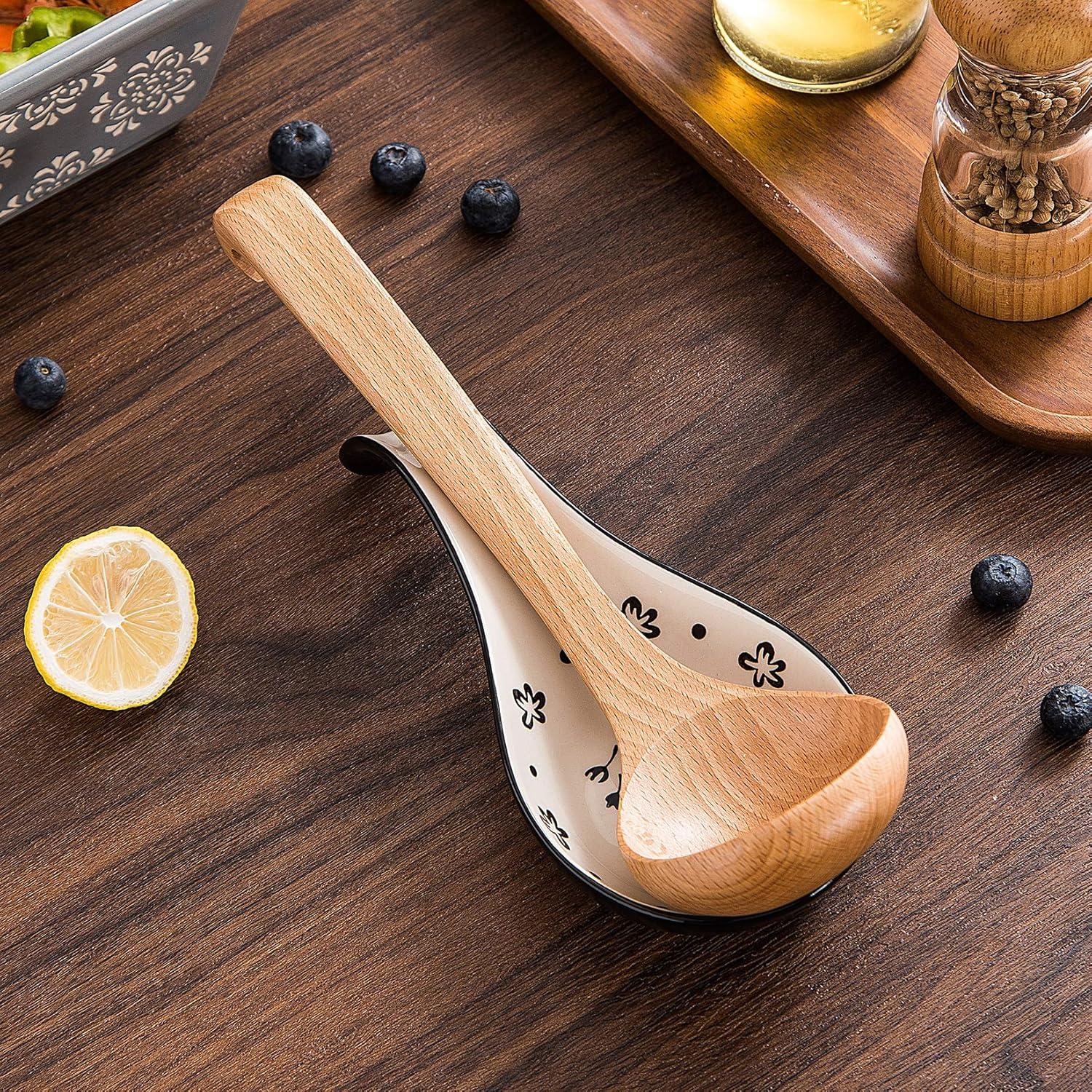 Soporte para cuchara de cerámica Wisenvoy - Set de 2 - Negro