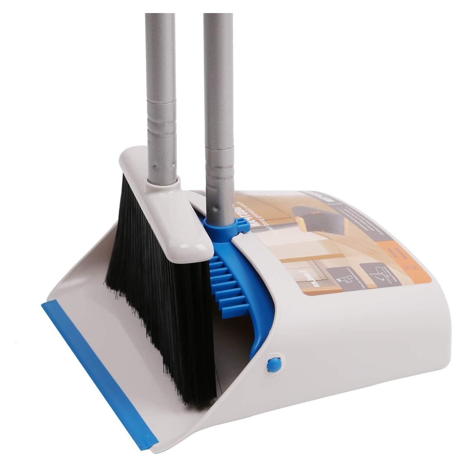 Escoba y Recogedor Largo TreeLen, 132 cm, Azul, Sin Doblarse