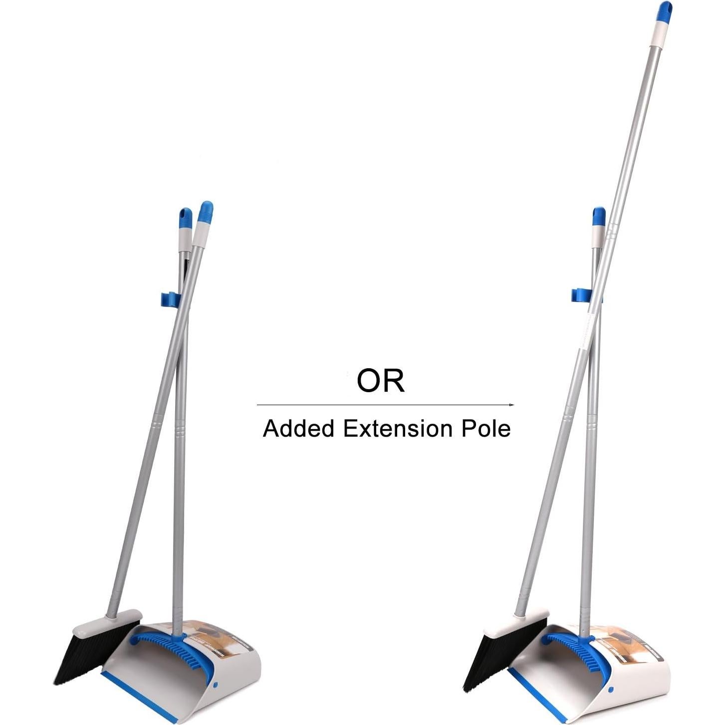 Escoba y Recogedor Largo TreeLen, 132 cm, Azul, Sin Doblarse