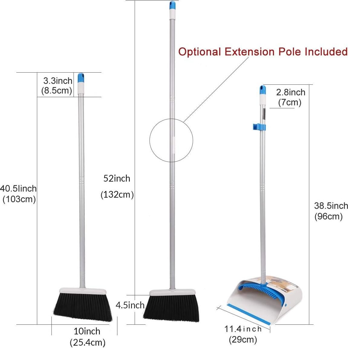 Escoba y Recogedor Largo TreeLen, 132 cm, Azul, Sin Doblarse