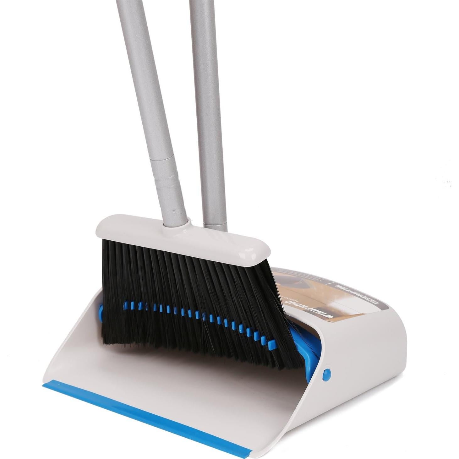 Escoba y Recogedor Largo TreeLen, 132 cm, Azul, Sin Doblarse