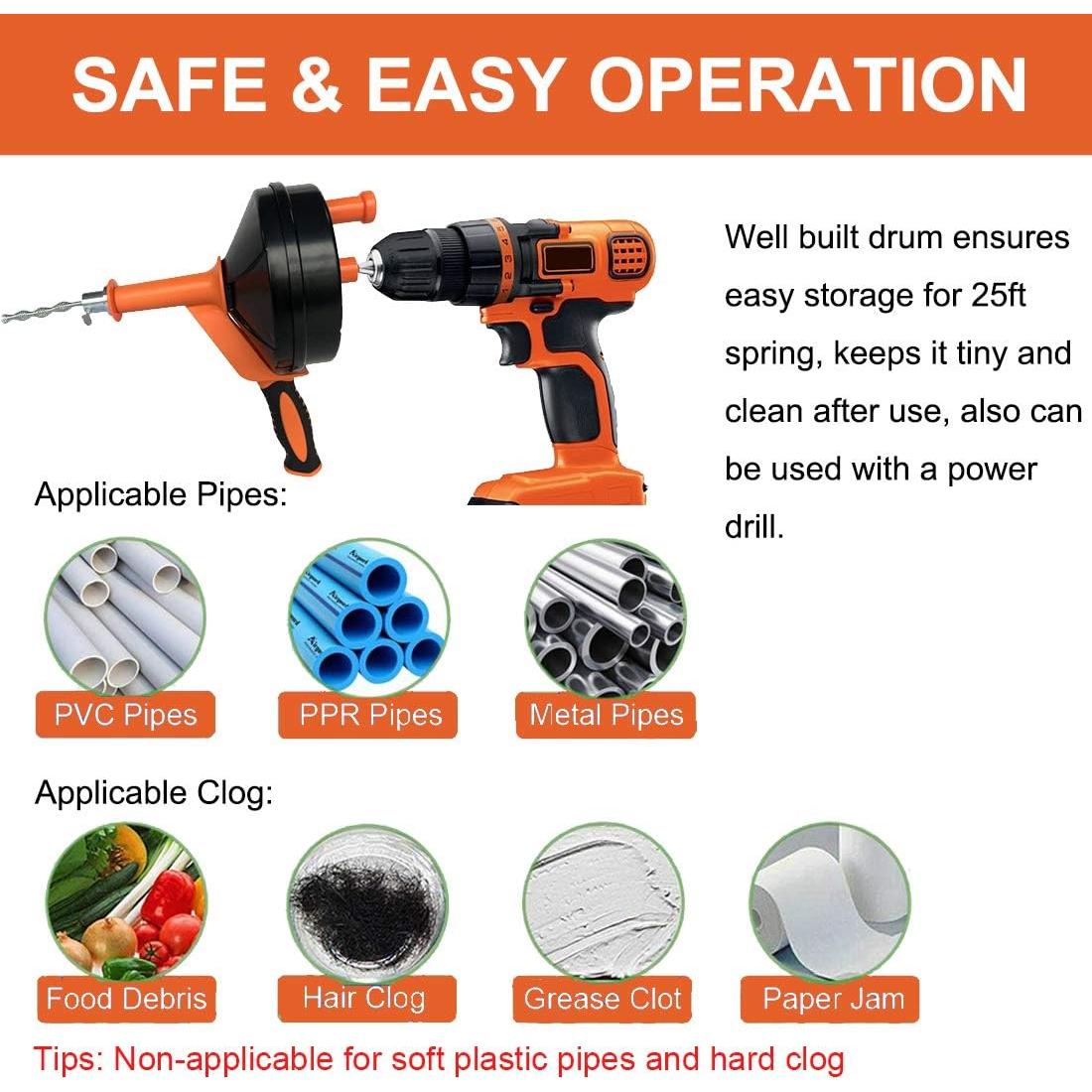 Desatascador de Drenaje BACEYIOU 7.5m Flexible con Guantes