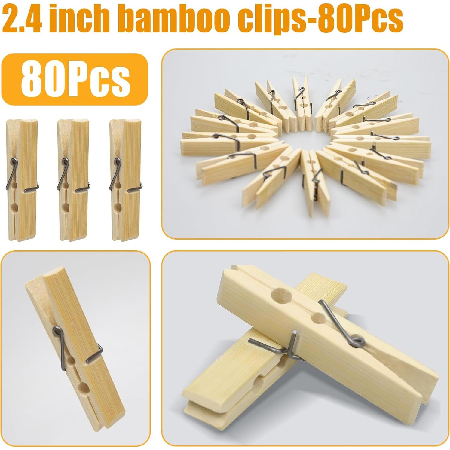 Pinzas de Madera de Bambú GZXUNFA 80 Pcs 6.1 cm Resistentes