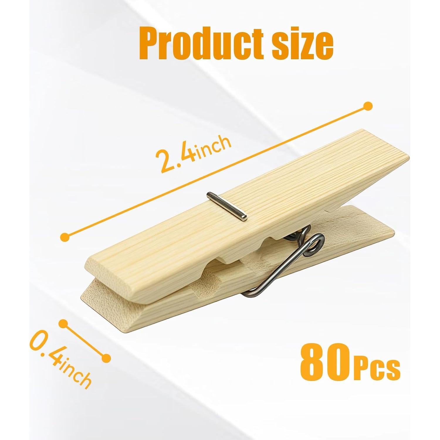 Pinzas de Madera de Bambú GZXUNFA 80 Pcs 6.1 cm Resistentes