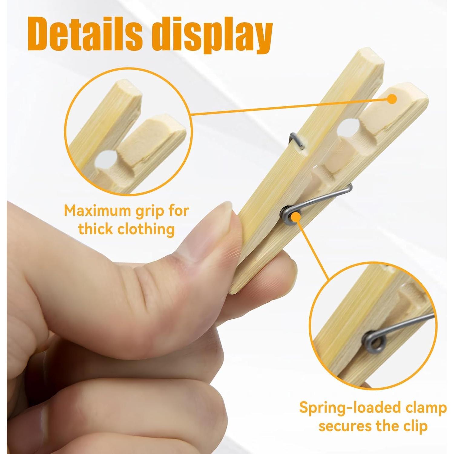 Pinzas de Madera de Bambú GZXUNFA 80 Pcs 6.1 cm Resistentes