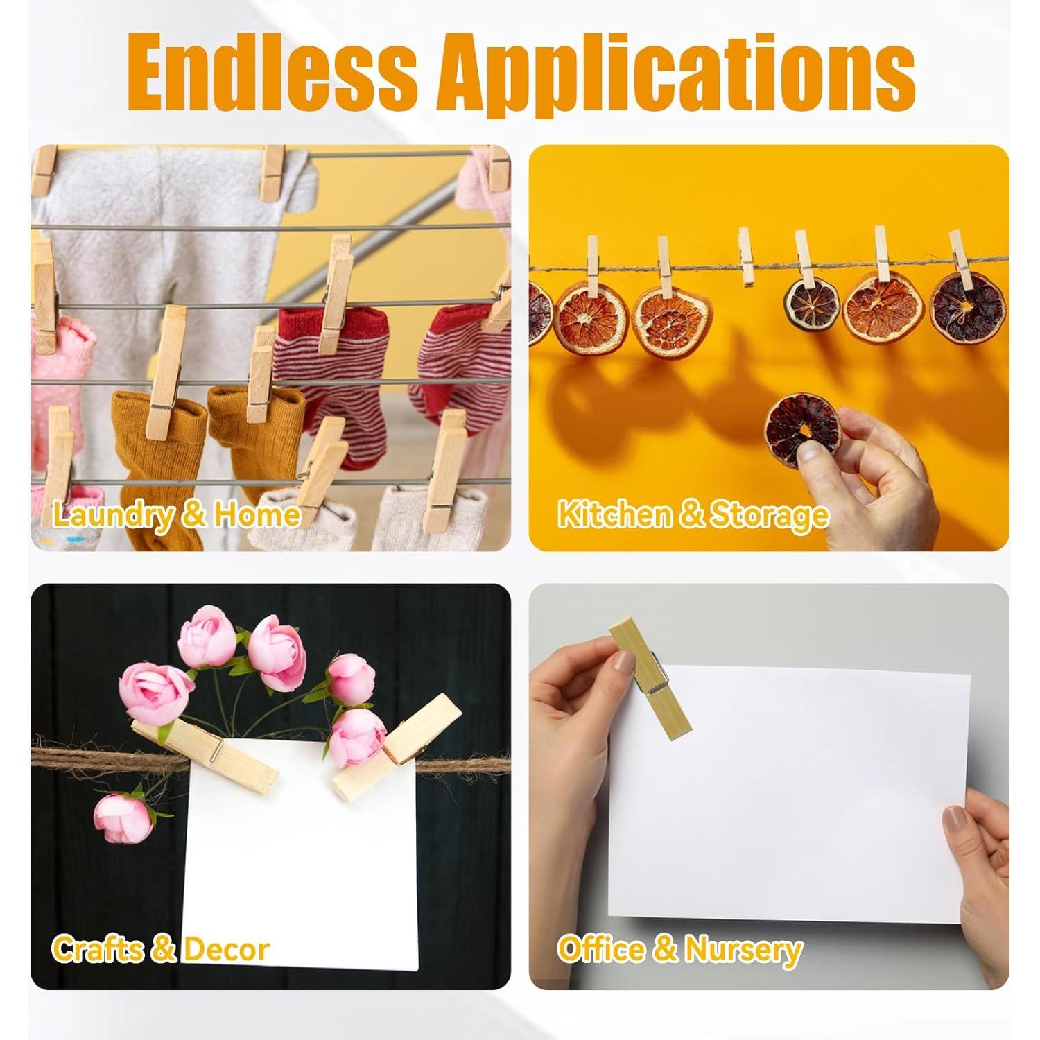 Pinzas de Madera de Bambú GZXUNFA 80 Pcs 6.1 cm Resistentes