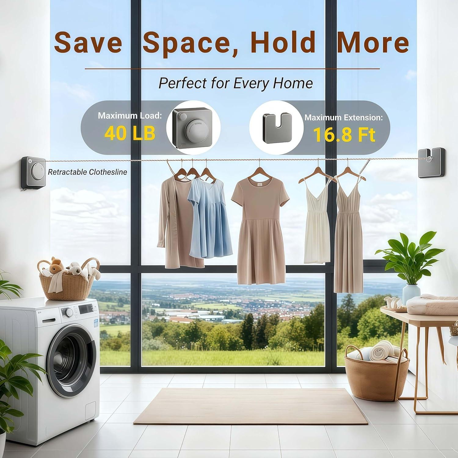 Cuerda de Ropa Retráctil NAWIQI 5.12m Acero Inoxidable