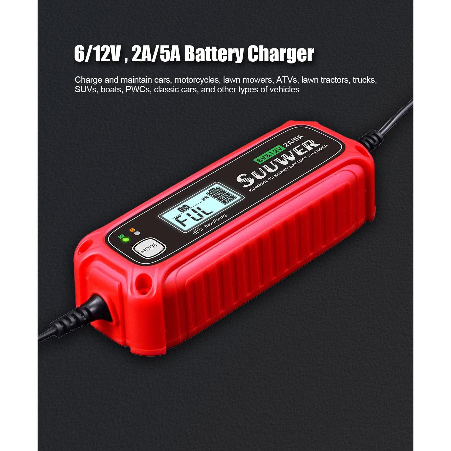 Cargador de batería Suuwer SUW050LCD 6V/12V 5A inteligente