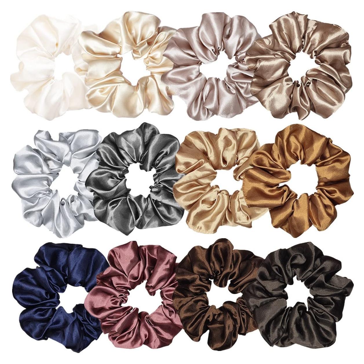 12 Scrunchies de Seda Satinada Sufermoe - Lazos para Cabello 11.43 cm