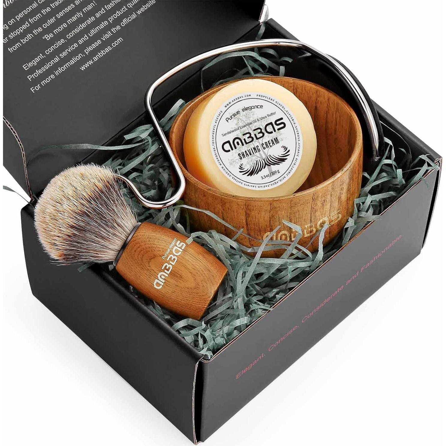 Brocha de Afeitar Anbbas de Tejón con Mango de Madera y Jabón 100g