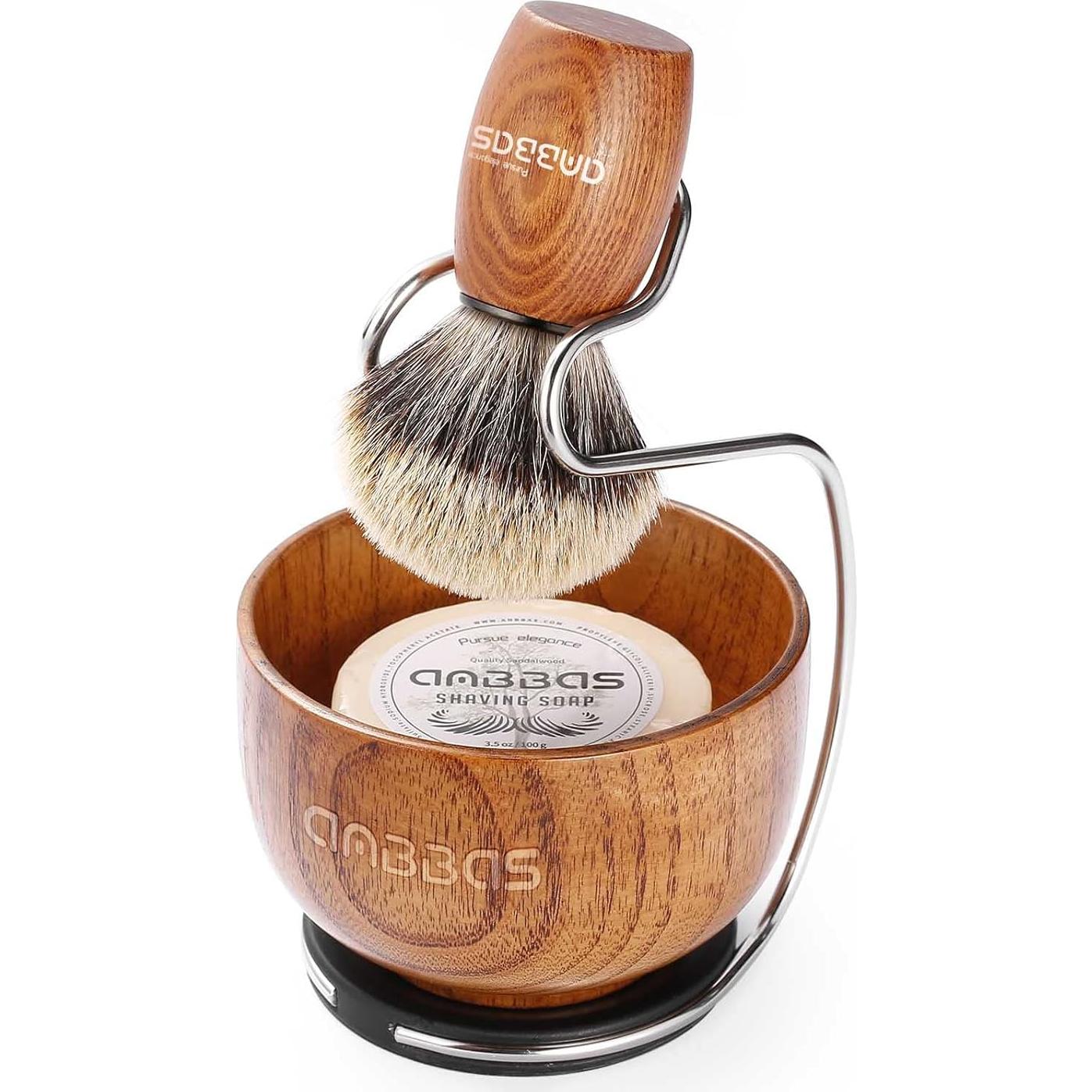 Brocha de Afeitar Anbbas de Tejón con Mango de Madera y Jabón 100g