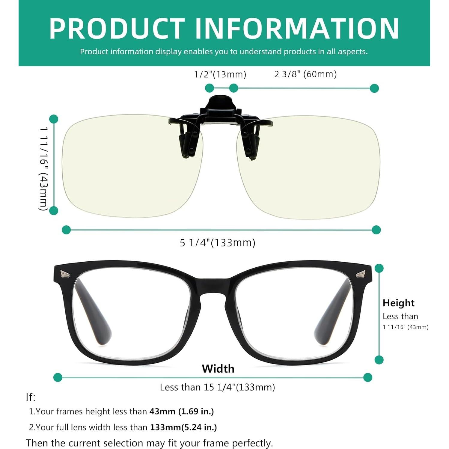 Eyekepper 4 Pack Flip-up Clip-On Sunglasses 59x39 MM Metal Wear Over Glasses