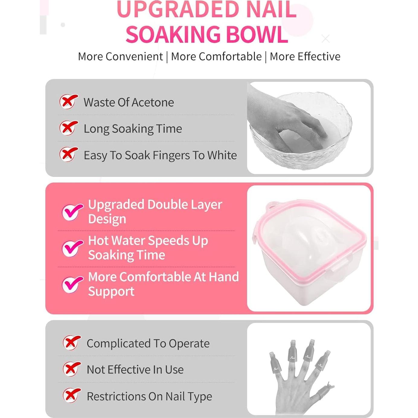 Kit de Tazones para Remojar Uñas Yokilly 4 en 1 Rosa