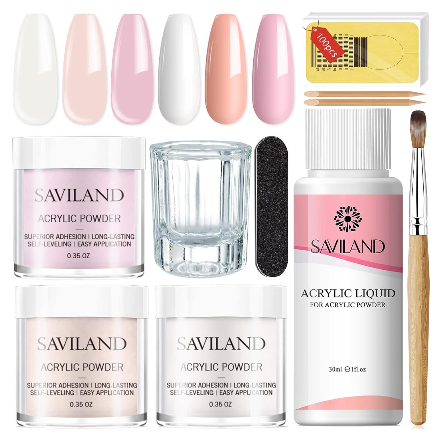 Kit de Uñas Acrílicas Saviland - Polvo Nude Rosa 10g y Monómero 30ml