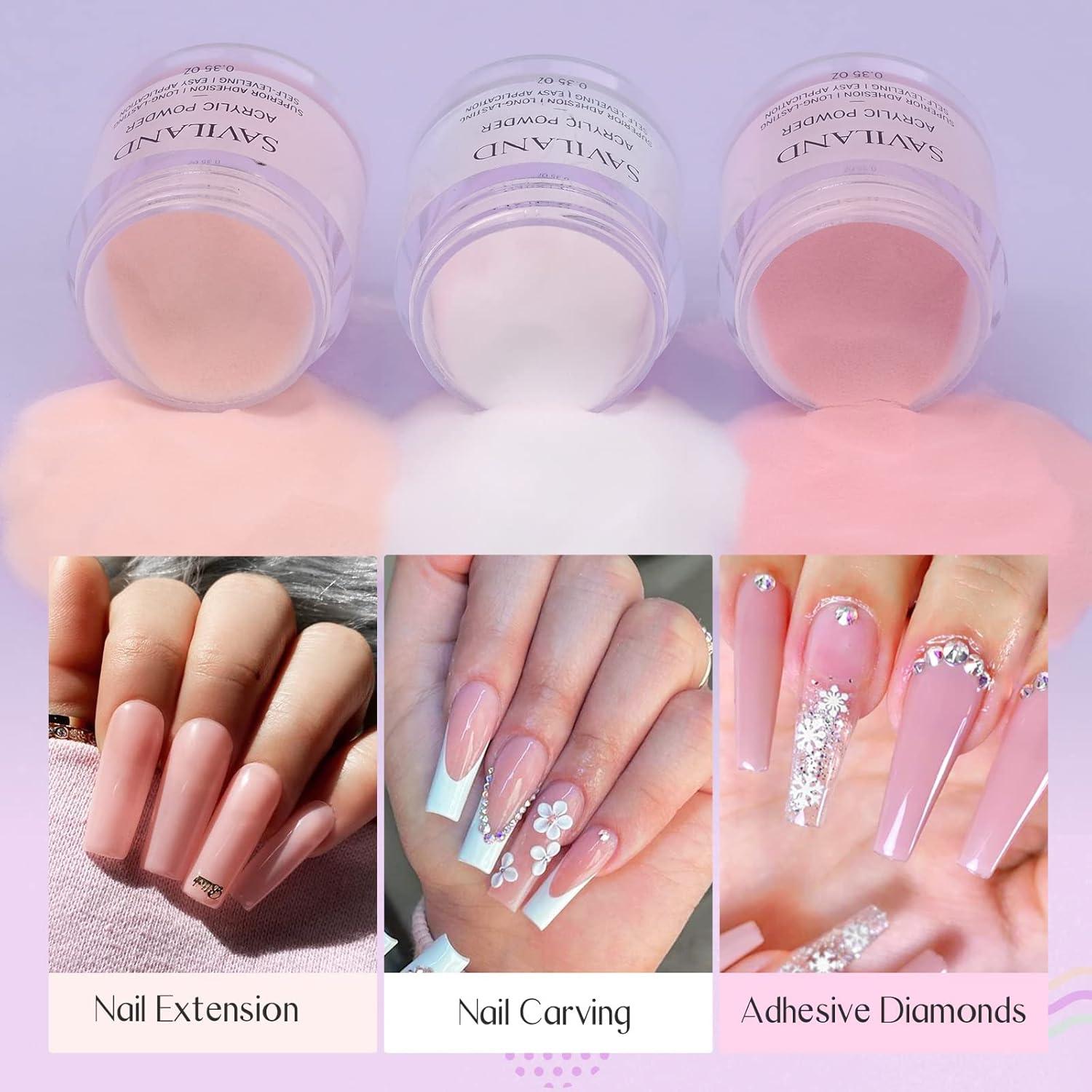 Kit de Uñas Acrílicas Saviland - Polvo Nude Rosa 10g y Monómero 30ml