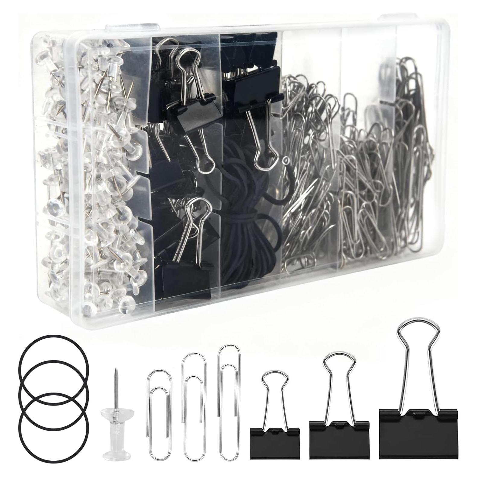 Juego de Clips y Sujetapapeles AolinEra 500 PCS Metal Negro
