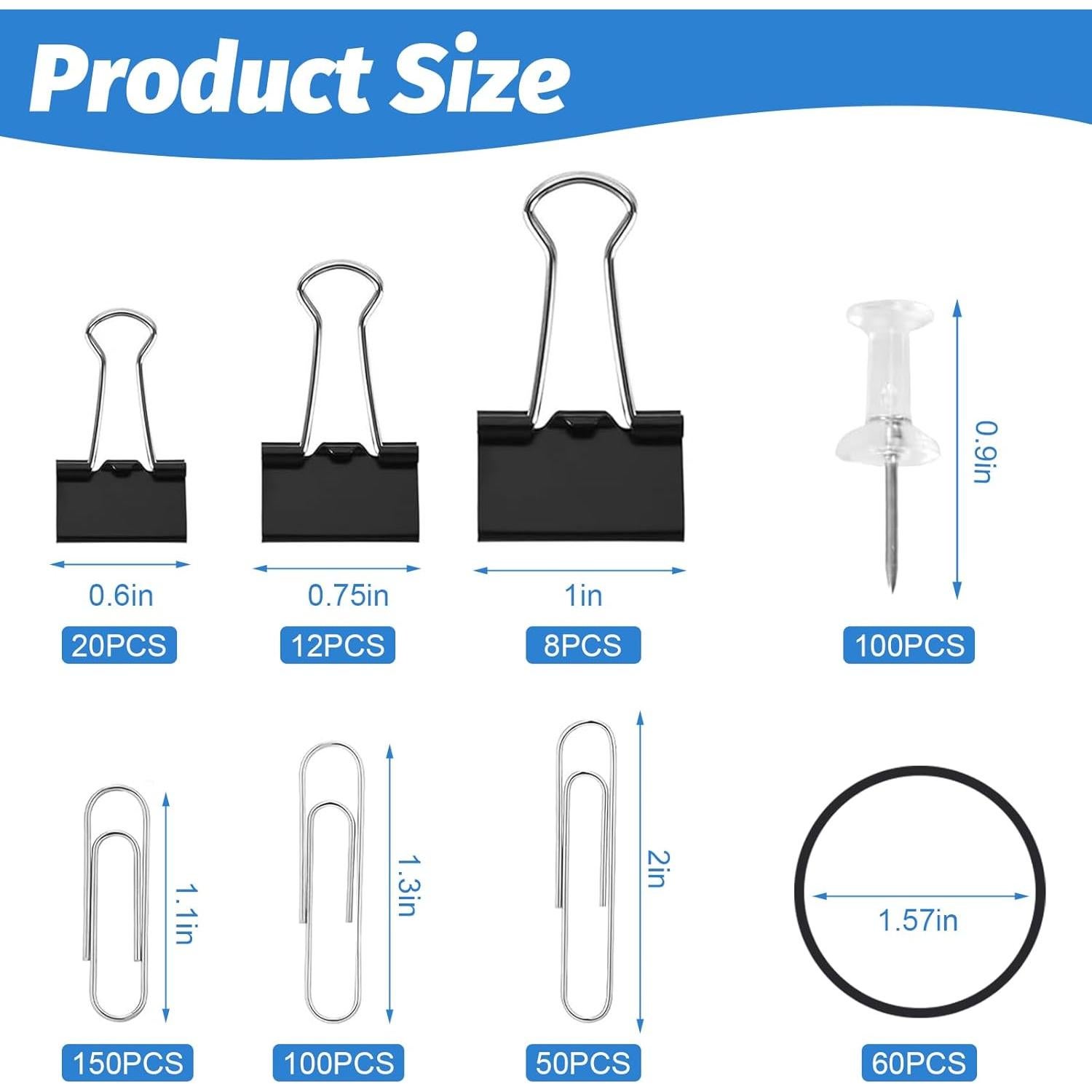 Juego de Clips y Sujetapapeles AolinEra 500 PCS Metal Negro