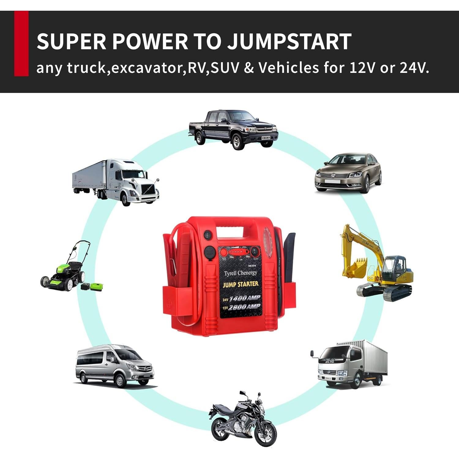 Arrancador de Salto Tyrell Chenergy HH974 2800A 12V/24V USB