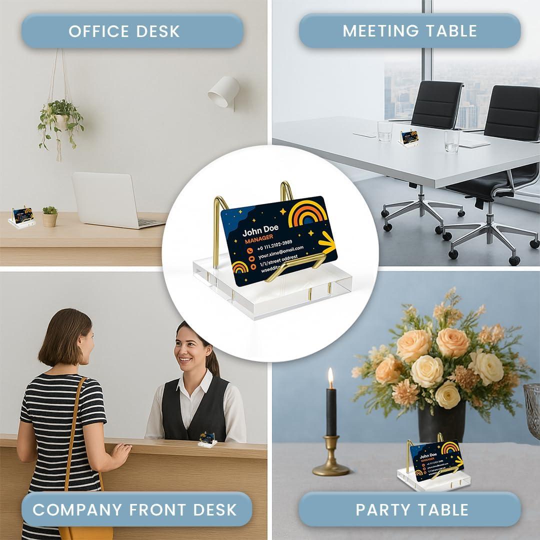 Soporte de Tarjetas de Visita Acrílico Dorado 6.6x6.6 cm