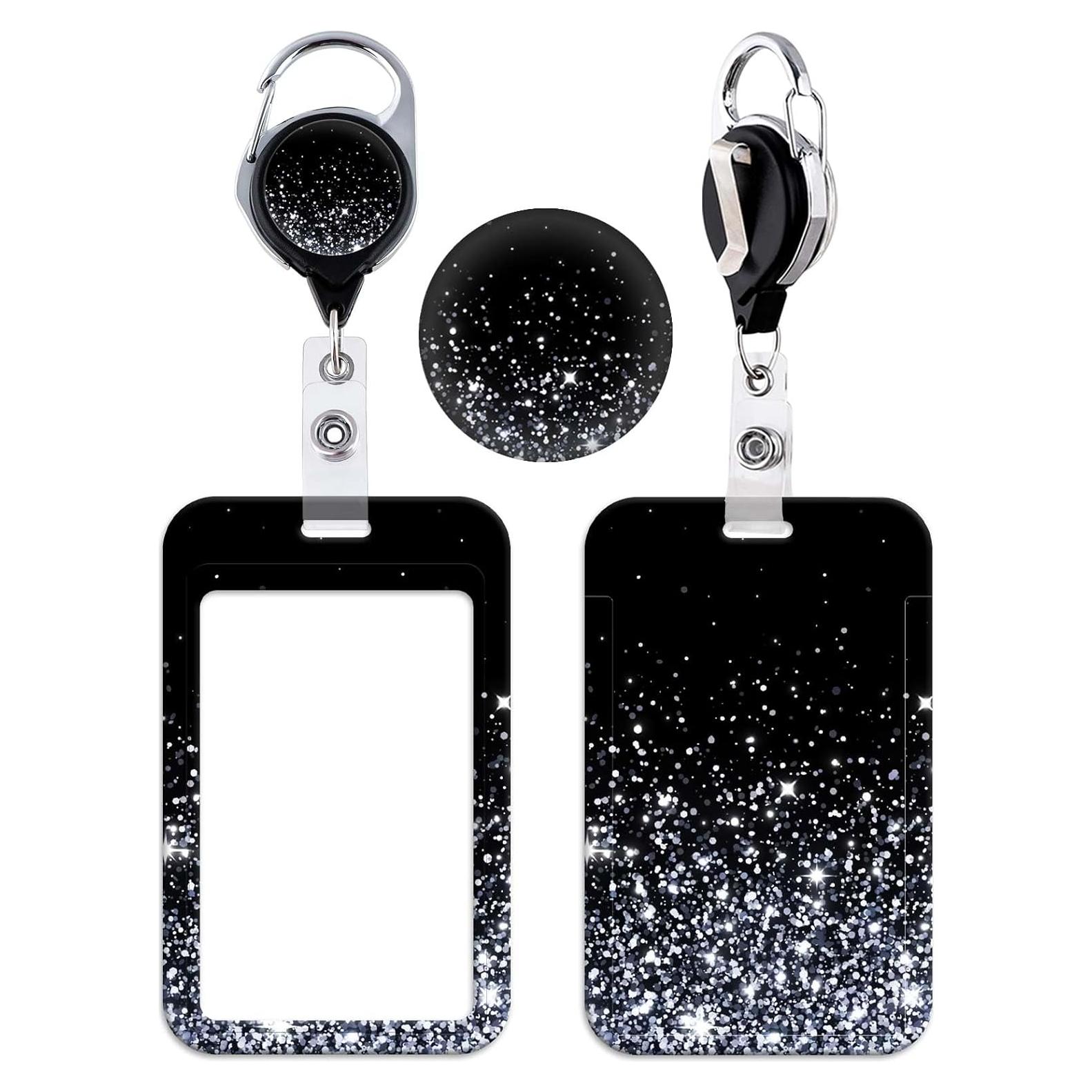 Portatarjetas ID DMLSKY Plateado Brillante con Clip Retráctil