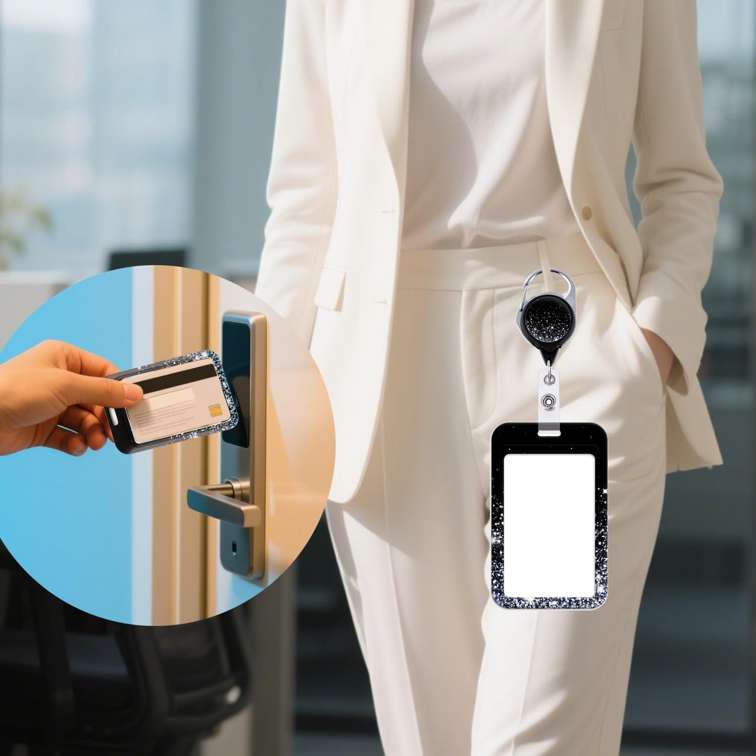 Portatarjetas ID DMLSKY Plateado Brillante con Clip Retráctil