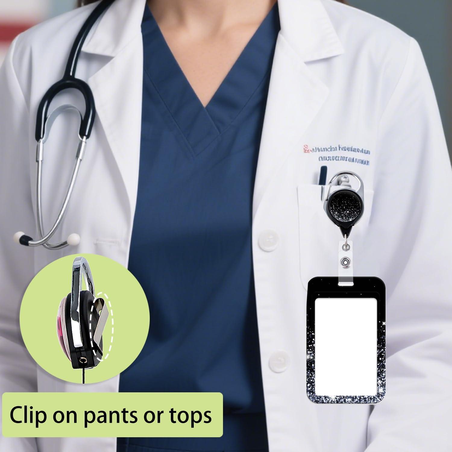 Portatarjetas ID DMLSKY Plateado Brillante con Clip Retráctil