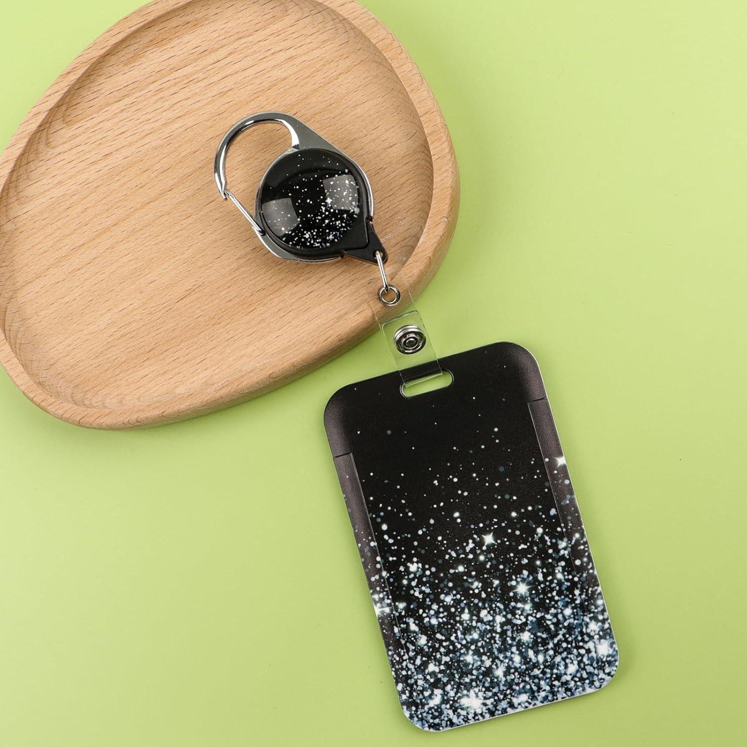 Portatarjetas ID DMLSKY Plateado Brillante con Clip Retráctil