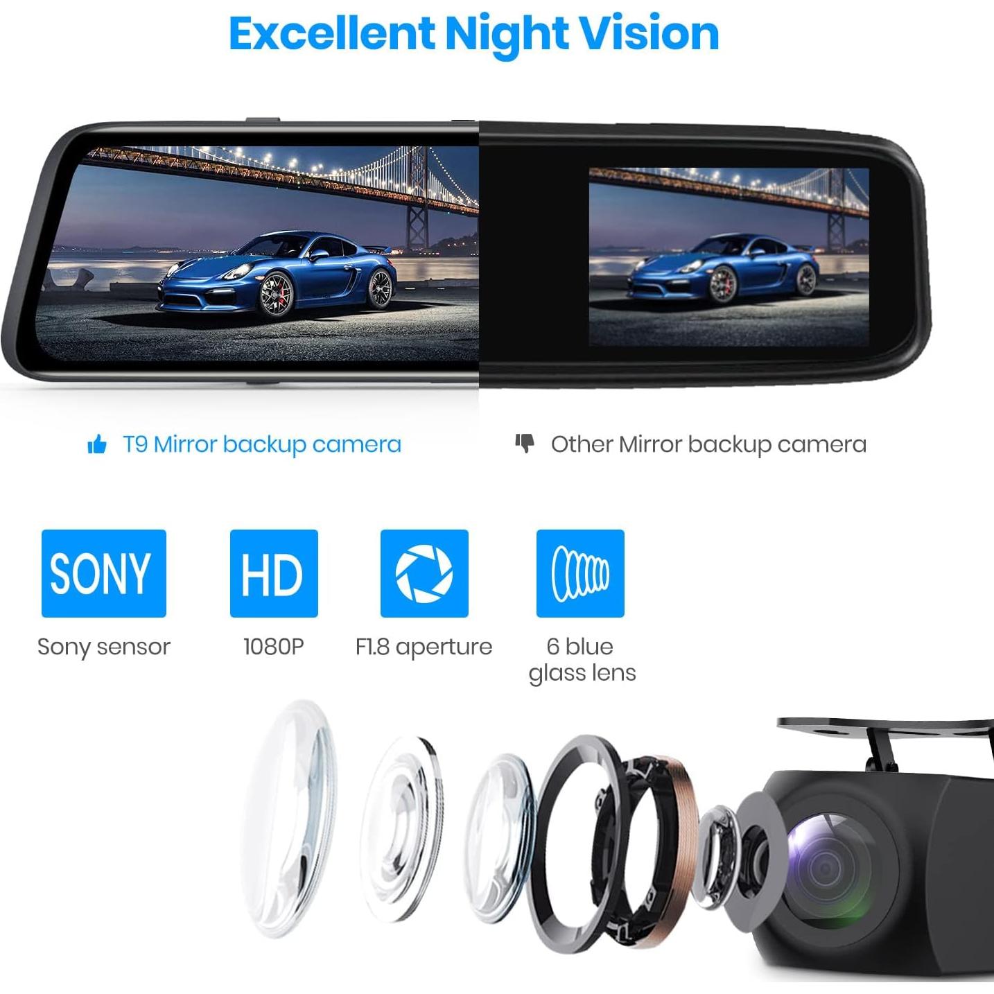 Cámara de Espejo Retrovisor AUTO-VOX T9 9.35" 1080P con Grabación