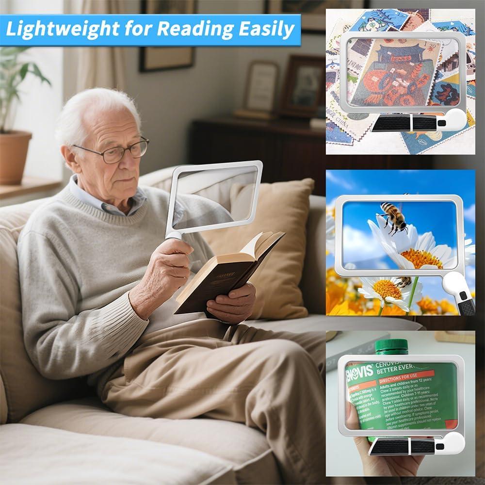 Lupa de lectura 5X SKGXMAGN con luz LED y mango plegable