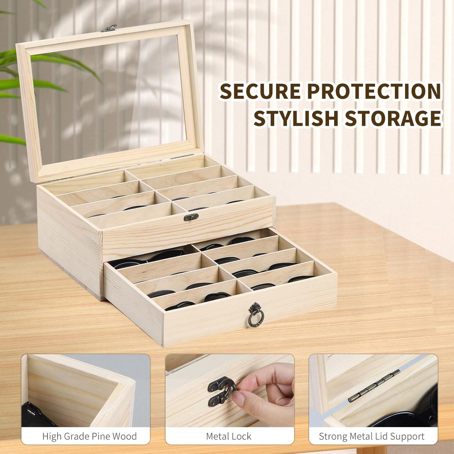 Caja Organizadora de Gafas AUTOARK 16 Compartimentos Madera