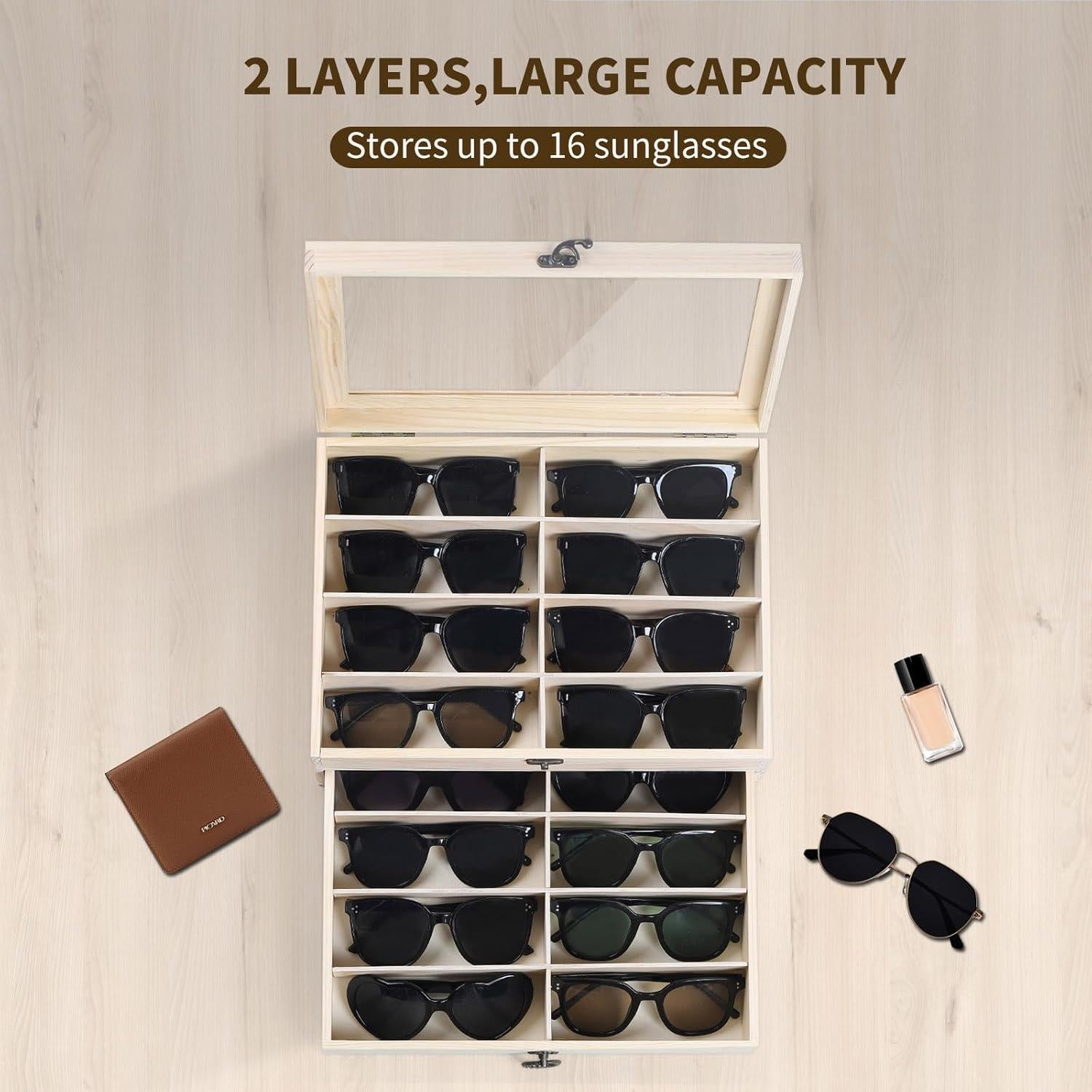 Caja Organizadora de Gafas AUTOARK 16 Compartimentos Madera