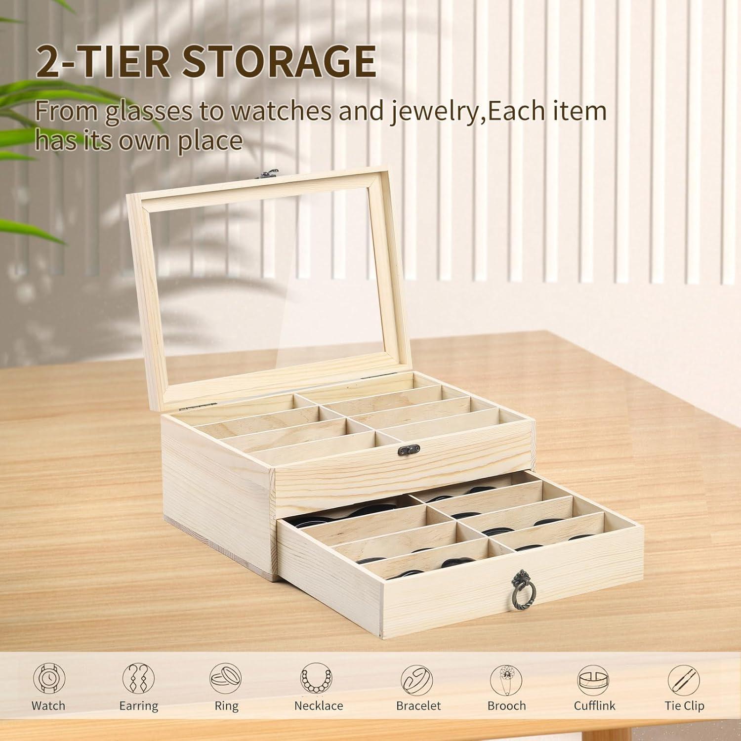 Caja Organizadora de Gafas AUTOARK 16 Compartimentos Madera