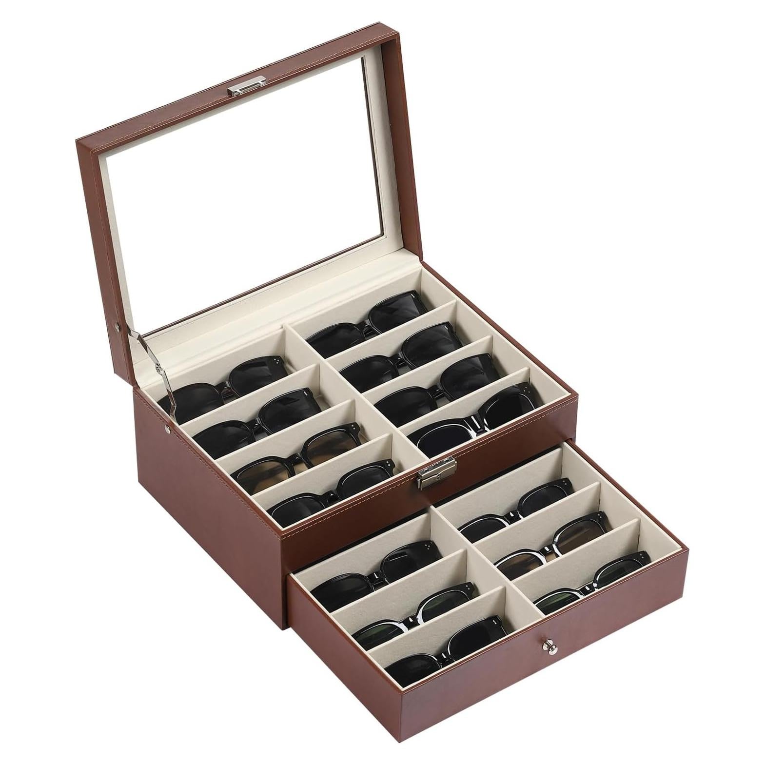 Caja de Almacenamiento de Gafas AUTOARK 16 Compartimentos Marrón