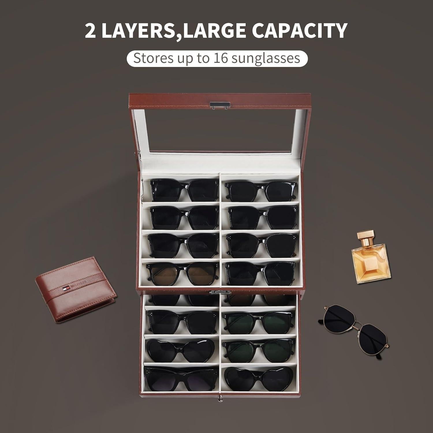 Caja de Almacenamiento de Gafas AUTOARK 16 Compartimentos Marrón