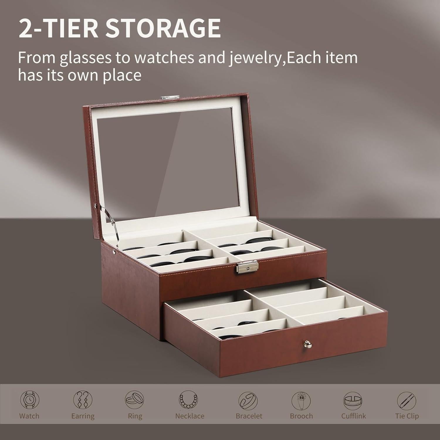 Caja de Almacenamiento de Gafas AUTOARK 16 Compartimentos Marrón