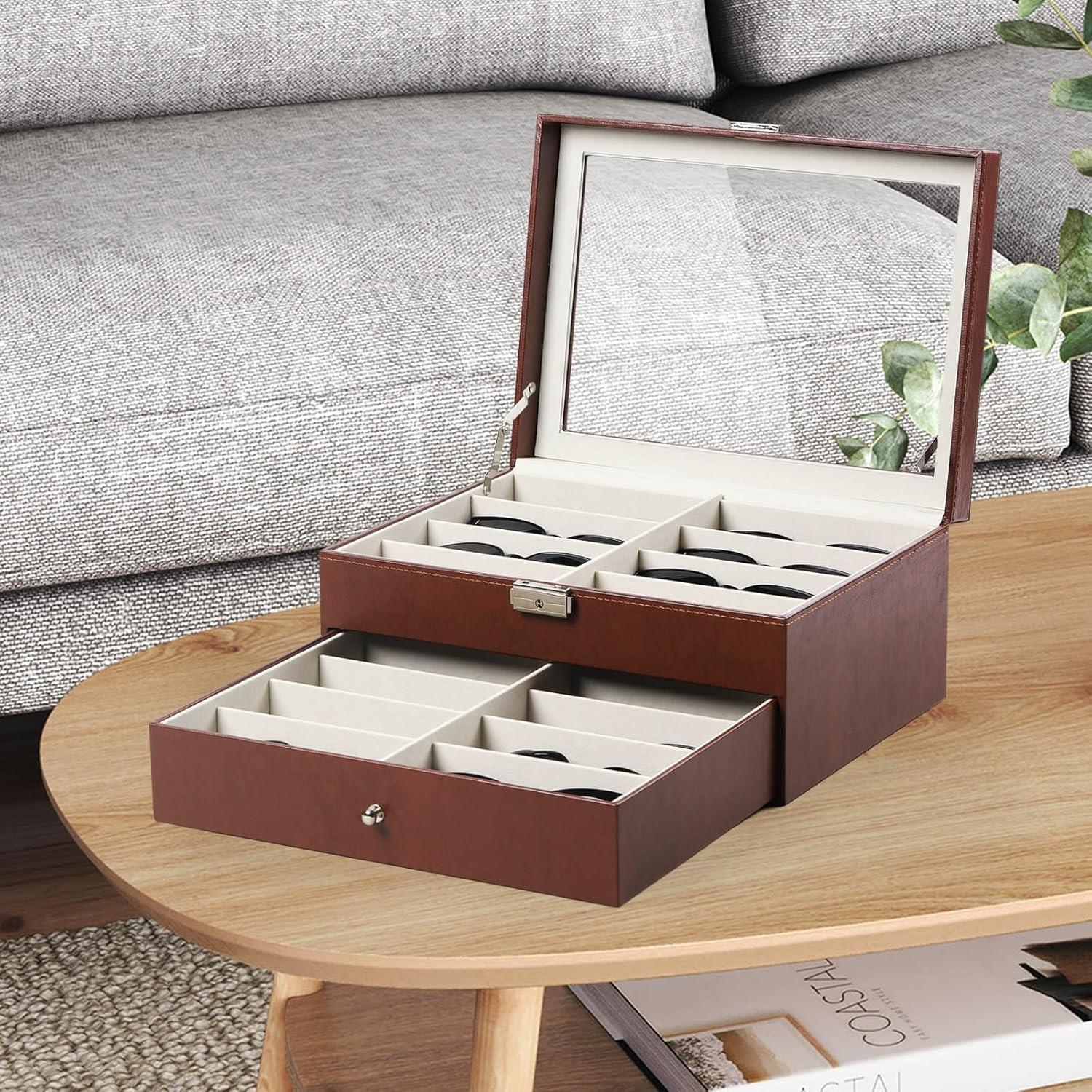 Caja de Almacenamiento de Gafas AUTOARK 16 Compartimentos Marrón