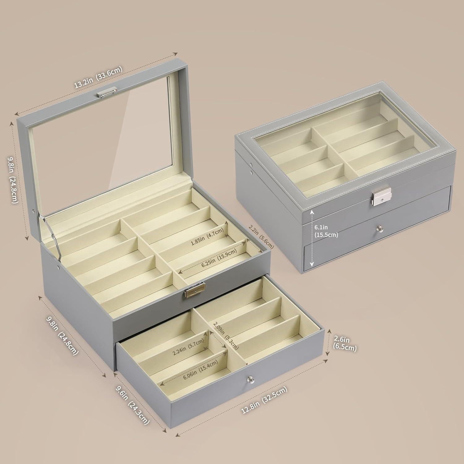 Caja de Almacenamiento AUTOARK para 16 Gafas de Cuero Gris