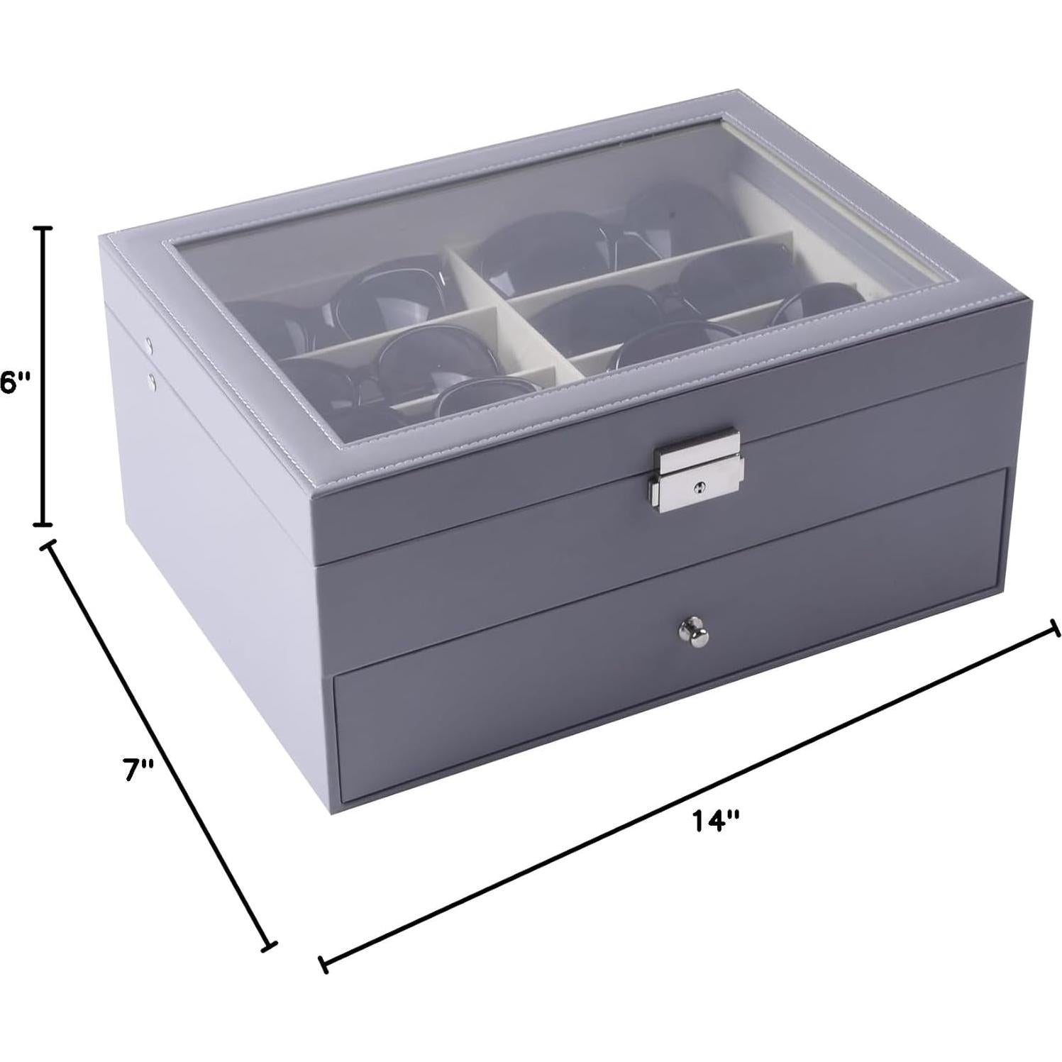 Caja de Almacenamiento AUTOARK para 16 Gafas de Cuero Gris
