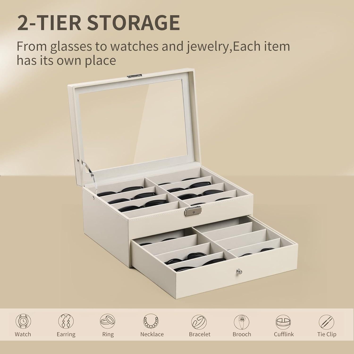 Caja de Almacenamiento de Gafas AUTOARK 16 Compartimentos Beige