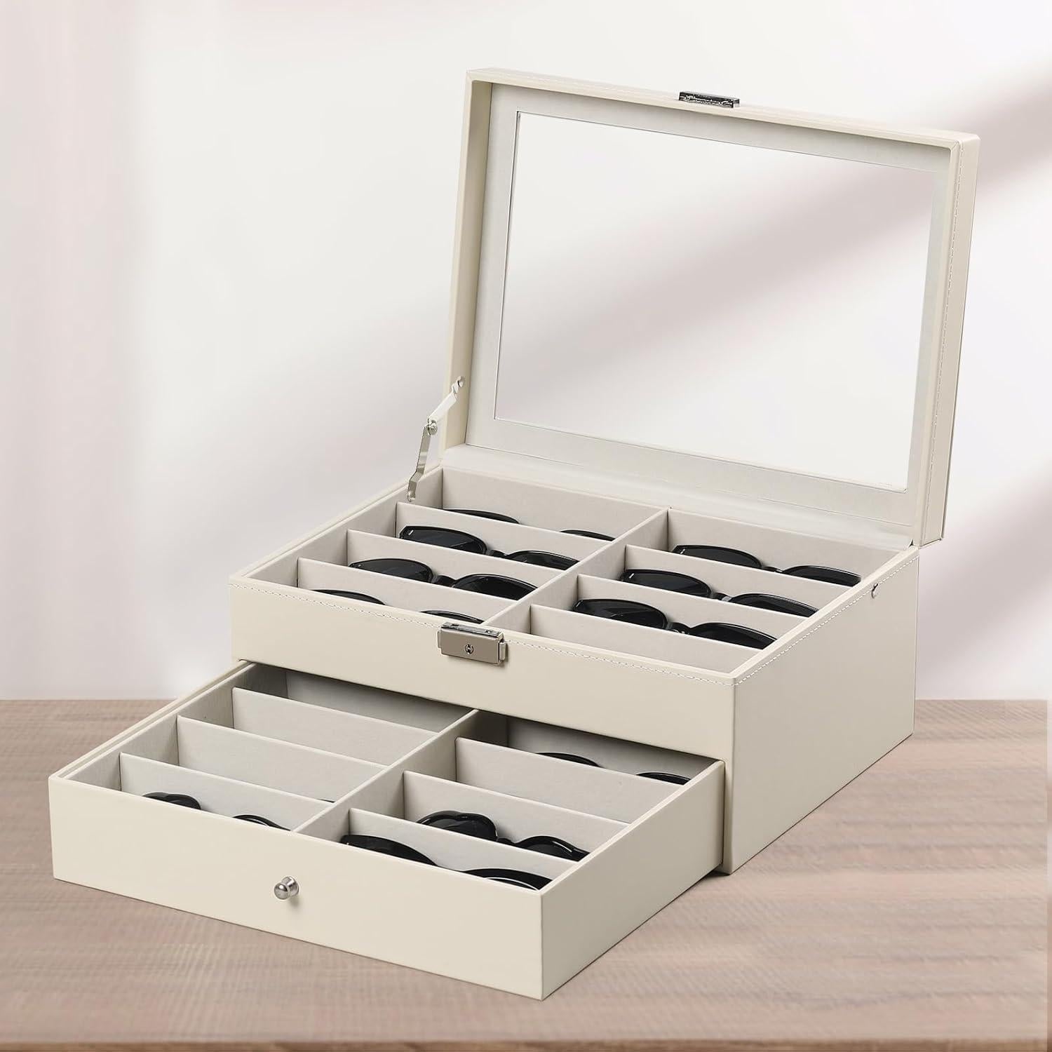 Caja de Almacenamiento de Gafas AUTOARK 16 Compartimentos Beige