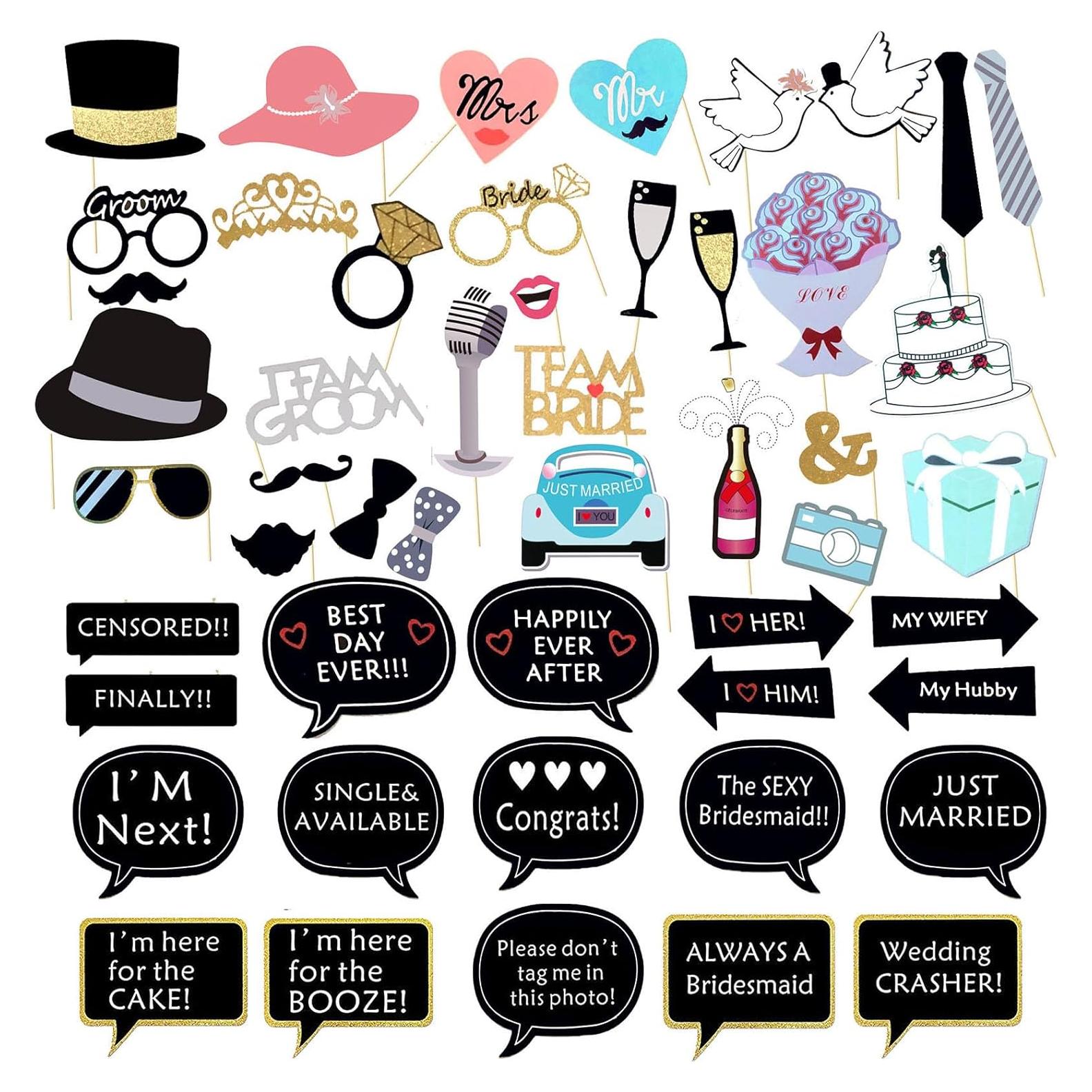 Accesorios para Photobooth de Boda Coppthinktu 52PCS Negros