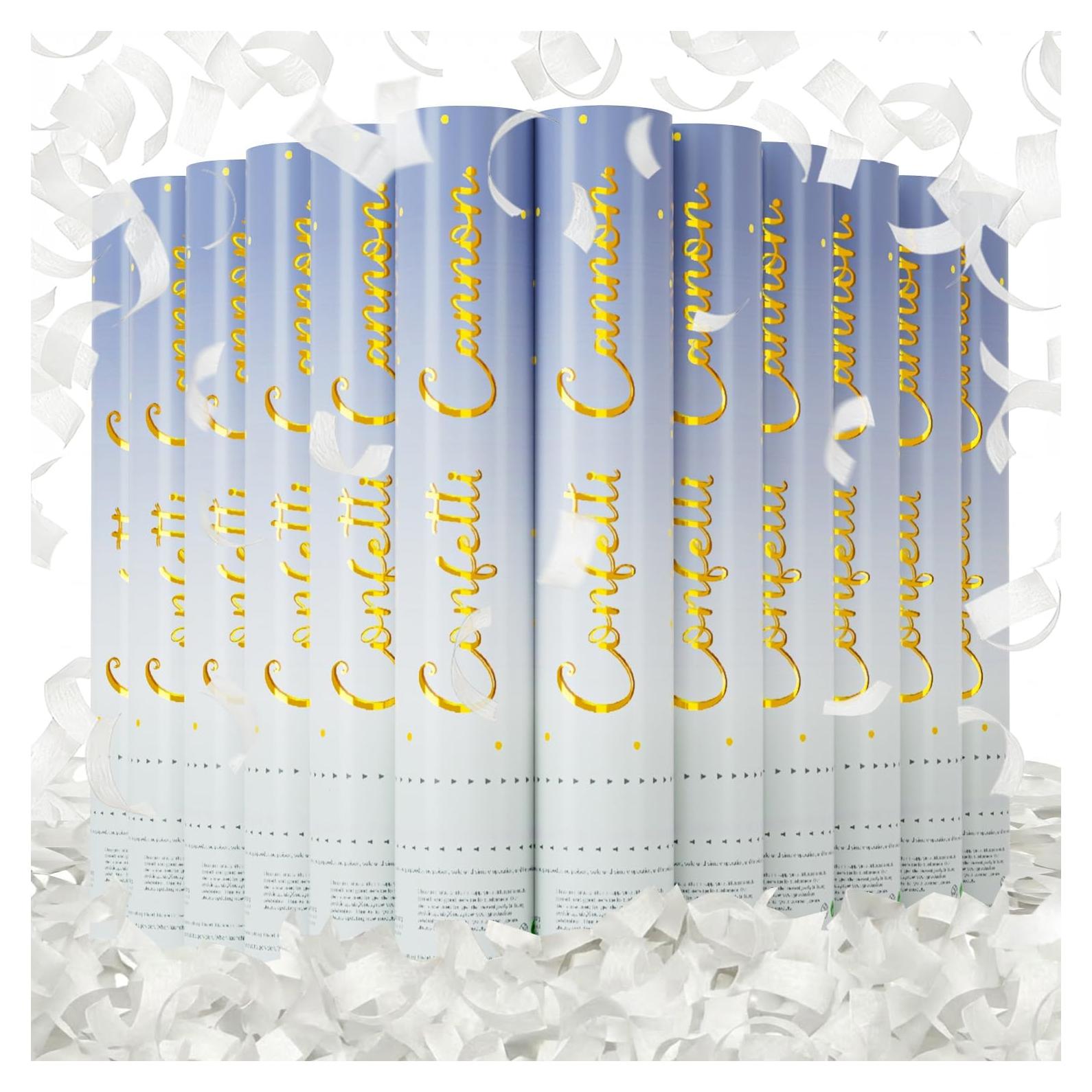 Cañones de Confeti Blanco 12 Piezas 30cm para Bodas y Fiestas