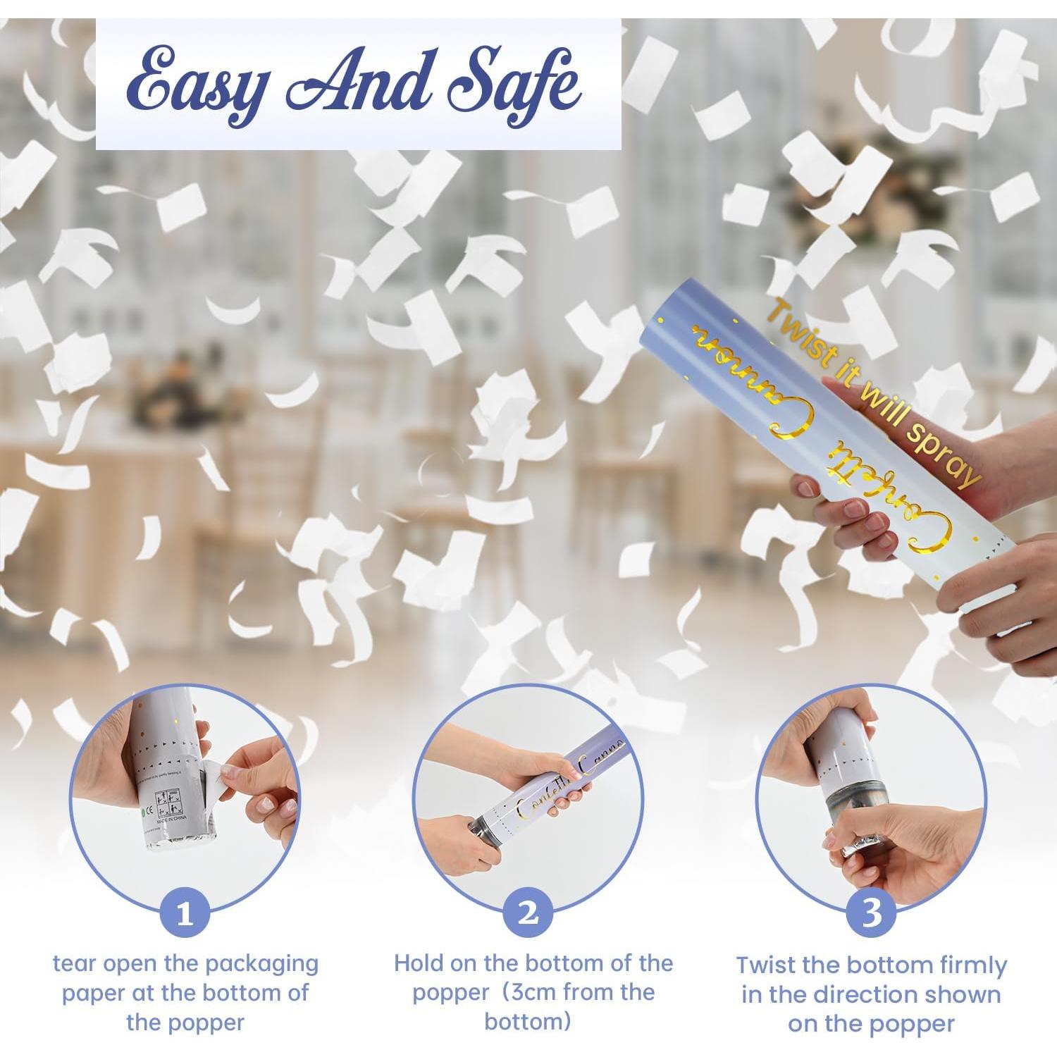 Cañones de Confeti Blanco 12 Piezas 30cm para Bodas y Fiestas