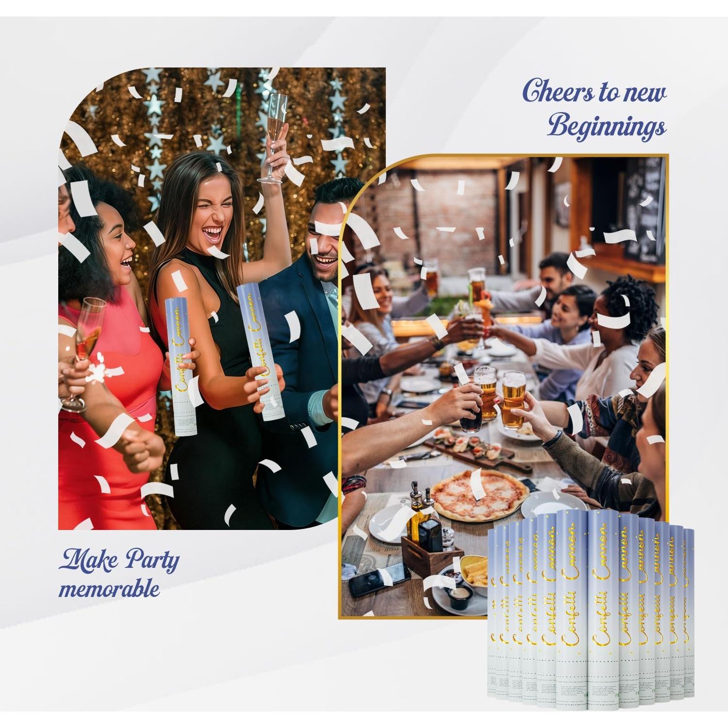 Cañones de Confeti Blanco 12 Piezas 30cm para Bodas y Fiestas