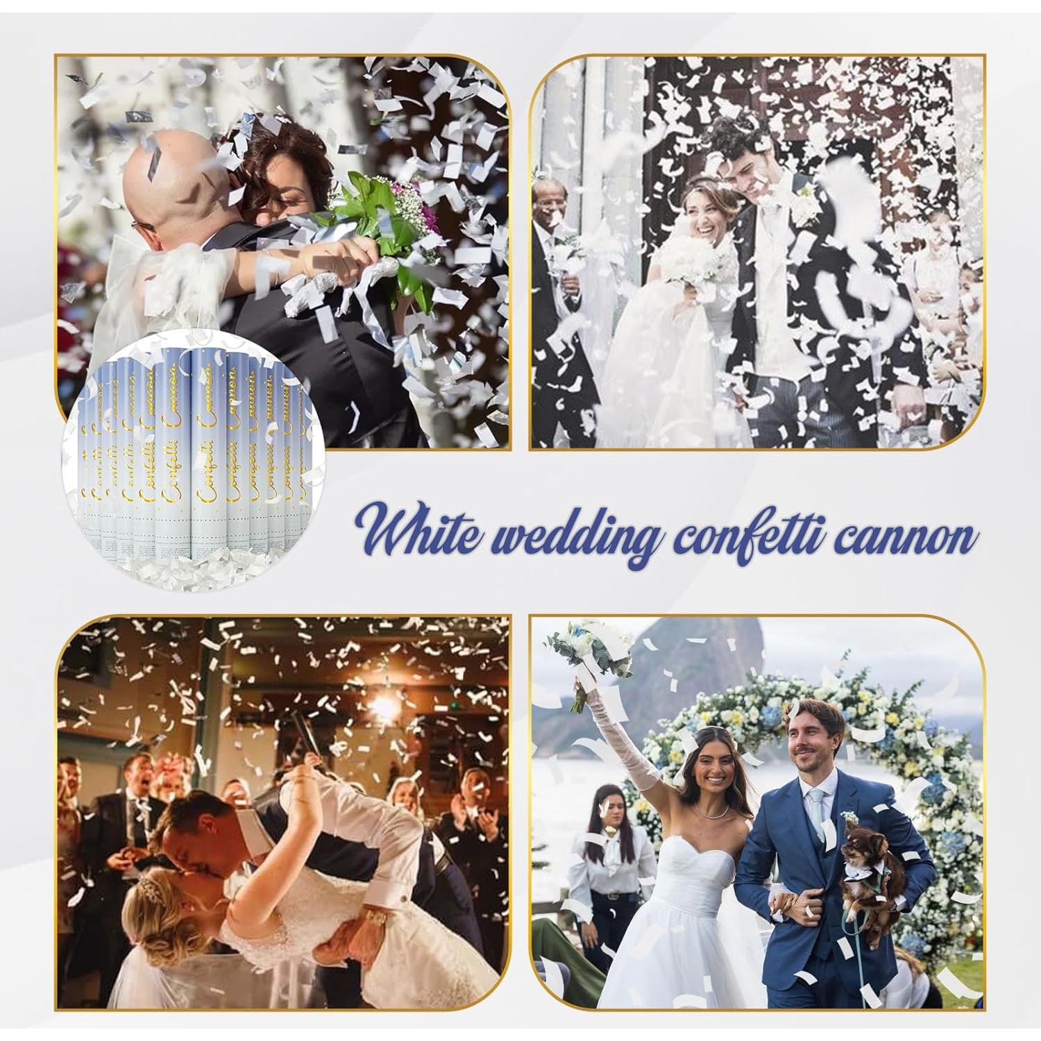Cañones de Confeti Blanco 12 Piezas 30cm para Bodas y Fiestas