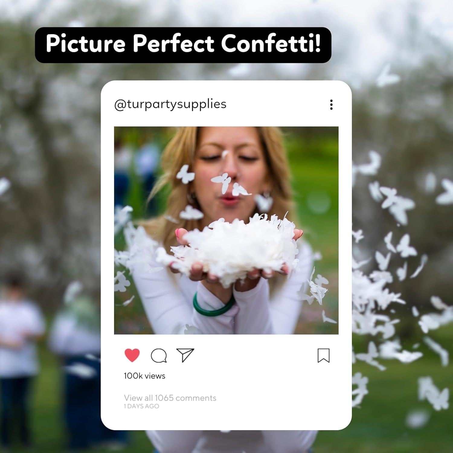 Cañones de Confeti de Mariposa Blancos TUR - Paquete de 6 - 30 cm